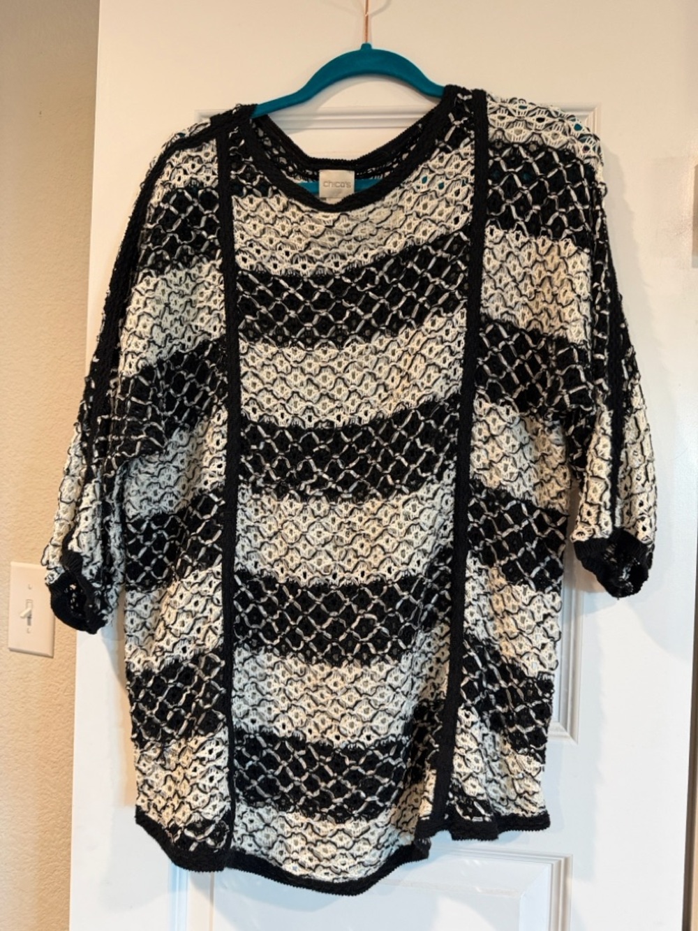 Chico's Black and White Open Knit Sweater